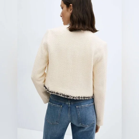 MNG Cinta Open Front Crop Tweed Jacket-Size Medium - Picture 3 of 13